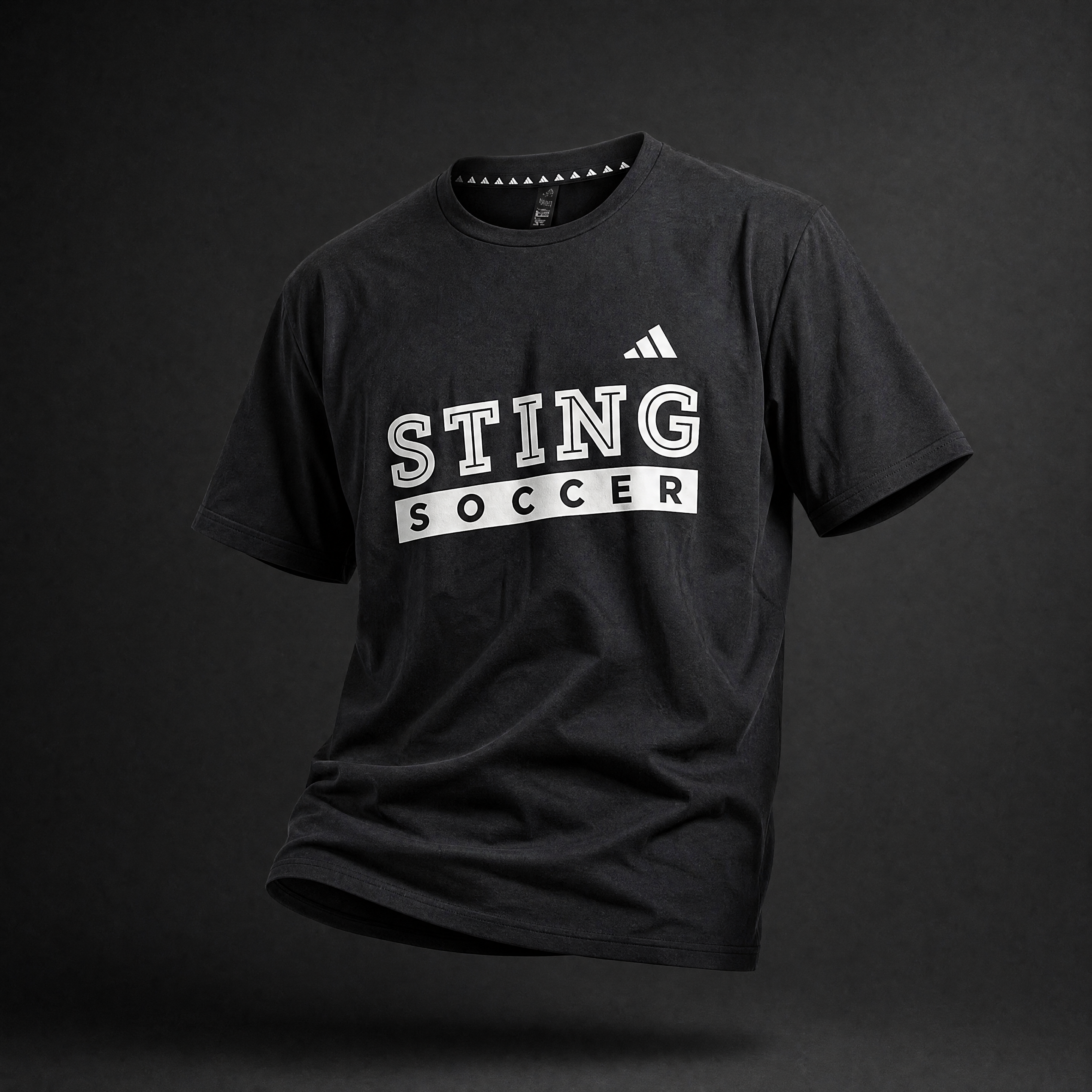 Black Sting adidas short-sleeve training tee on a ghost mannequin