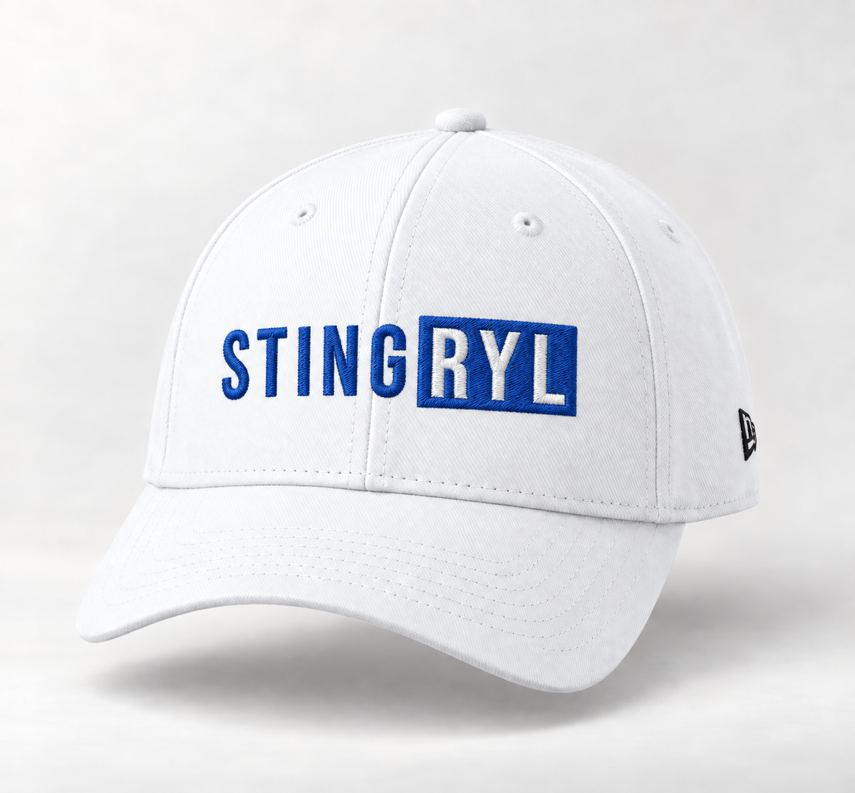 Sting Soccer Club white RYL New Era cap with blue embroidery, front view