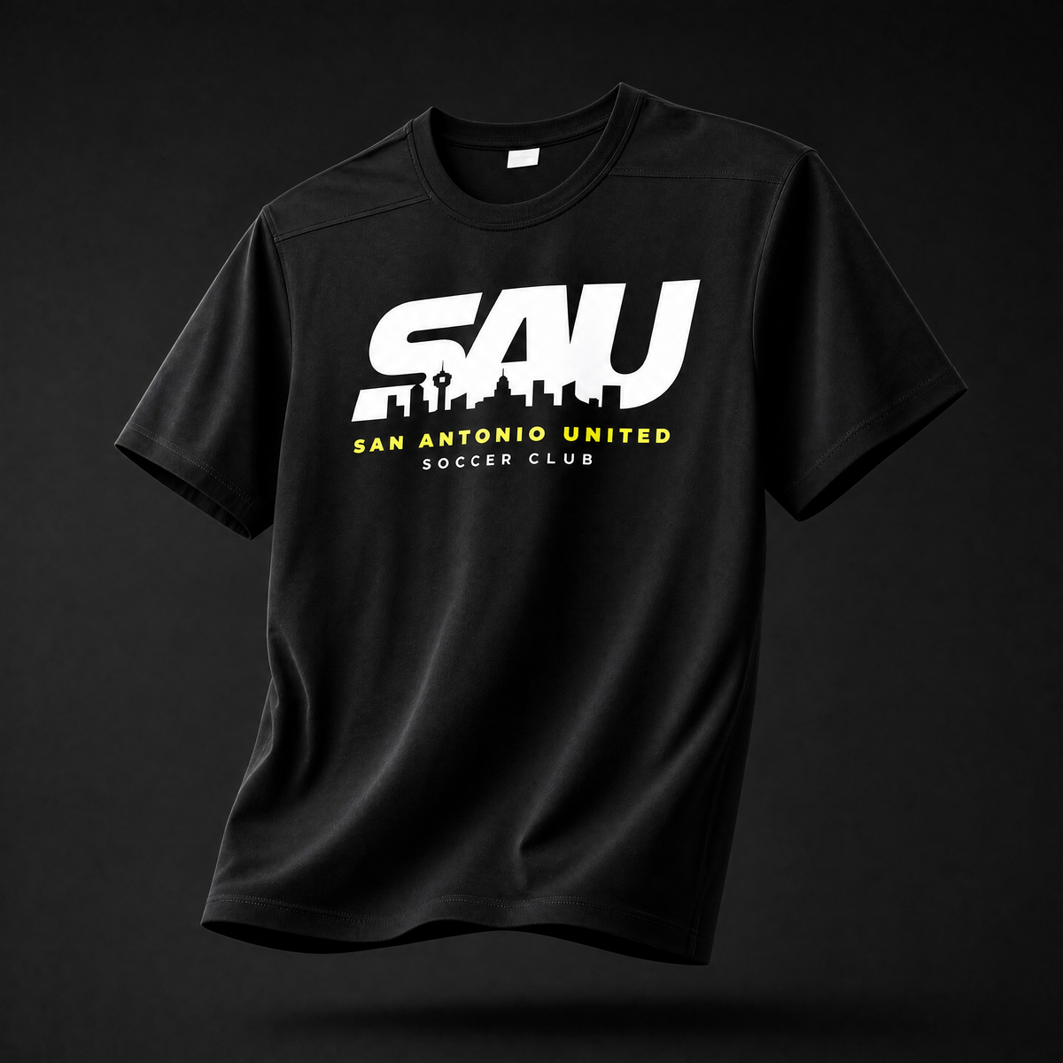 San Antonio United black logo T-shirt, front view