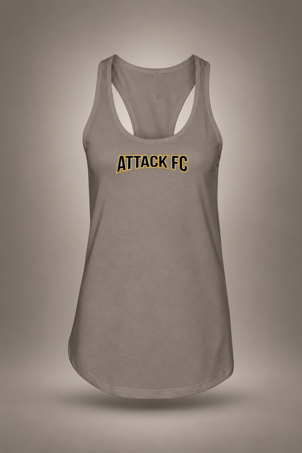 Attack FC | Next Level Ladies Racerback Tank – Gray, front view