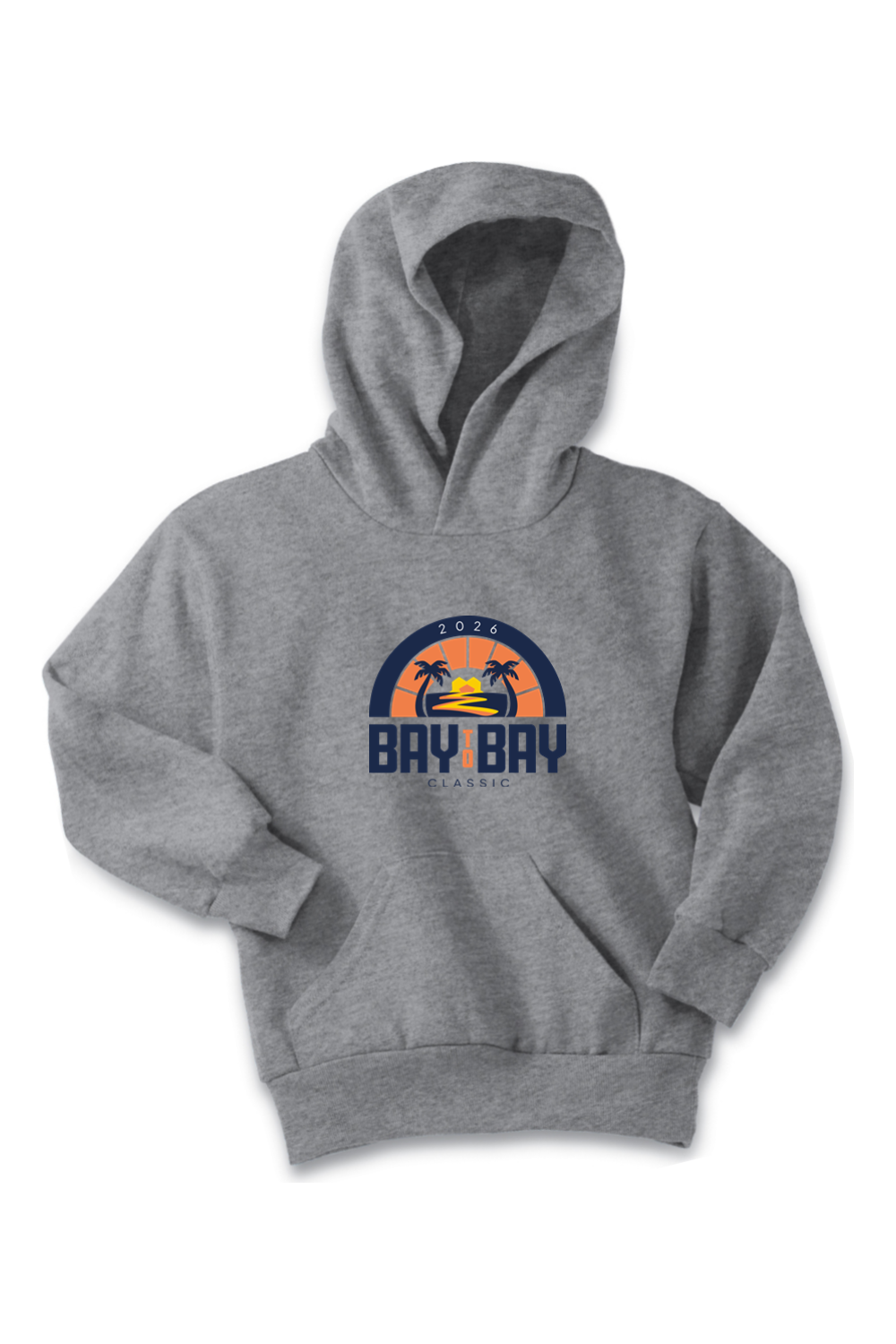 Bay to Bay Classic athletic heather youth hoodie, front view
