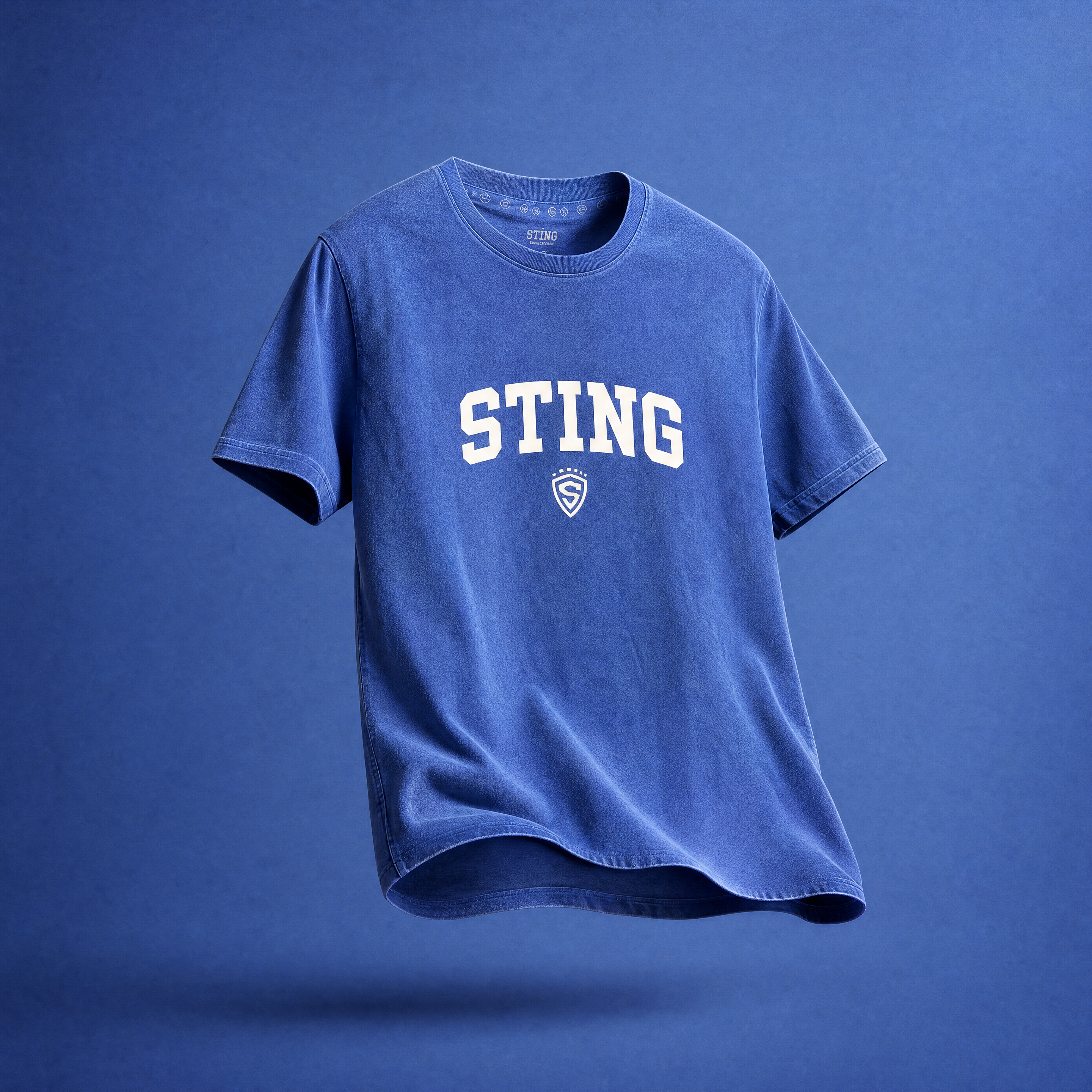 Royal blue Sting Vintage Poncho Tee on a ghost mannequin