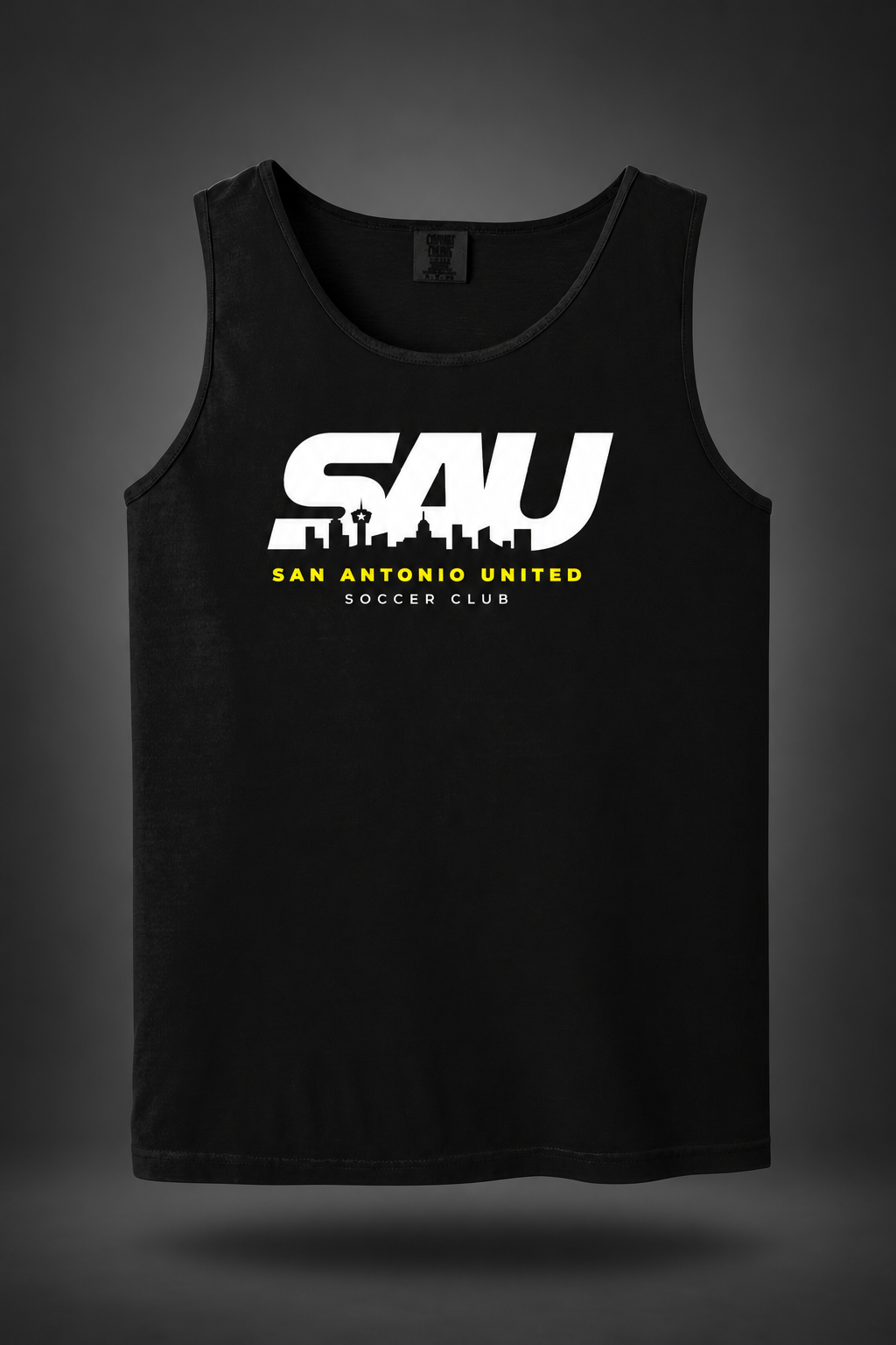 SA United Cityscape Tank Top – Black, front view